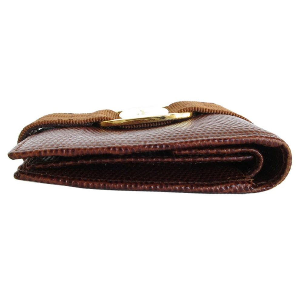Salvatore Ferragamo bi fold wallet brown gold leather embossed Vara Brown Gold